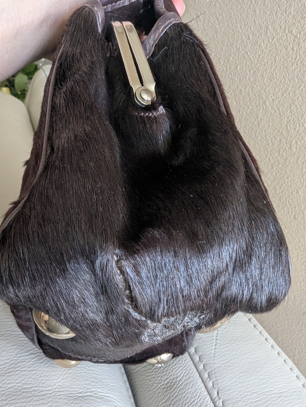 Fendi Dark Brown Mini Top-Handle Fur Bag with Gold Hardware - Picture 15 of 15